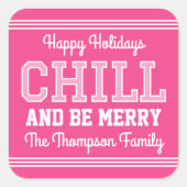 Kerst Naam Typografie Roze Vierkante Sticker (Voorkant)