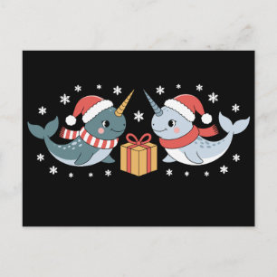 Kerst Narwal Kerstman Muts Sjaal Sneeuwvlokken Xma Feestdagenkaart