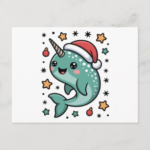 Kerst Narwal Kerstmannenhoed Sterren Ornament Zee Feestdagenkaart