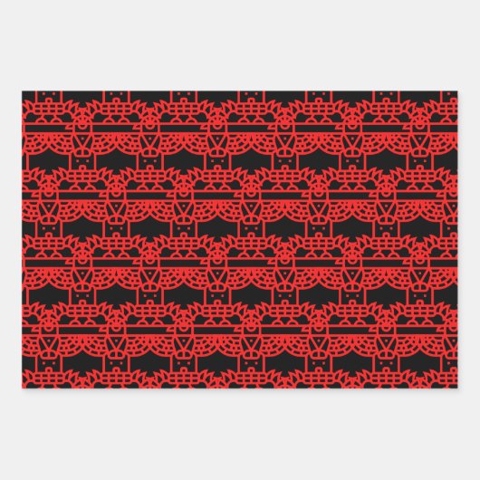 Kerst Native Eagle Totem Pole Black en Red Inpakpapier Vel (Voorkant 2)