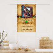 KERST Nativity Oud-Ierse zegen perkament Poster (Keuken)