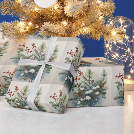 Kerst Natuur Boeket met Holly Berry Cadeaupapier (Feestdagen)