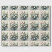 Kerst Natuur Boeket met Holly Berry Cadeaupapier (Vlak)