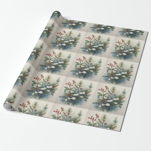 Kerst Natuur Boeket met Holly Berry Cadeaupapier (Uitgerold)