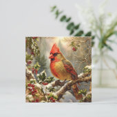 Kerst Natuur Bos met Holly Berry, Vogel Feestdagenkaart (Staand voorkant)