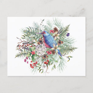 Kerst Natuur Illustratie met Bird & Berries Feestdagenkaart
