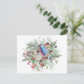 Kerst Natuur Illustratie met Bird & Berries Feestdagenkaart (Staand voorkant)