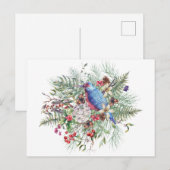 Kerst Natuur Illustratie met Bird & Berries Feestdagenkaart (Voorkant / Achterkant)