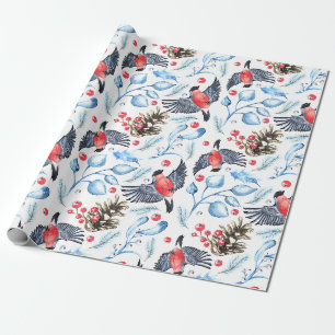 Kerst Natuur Patroon met Vogels en Bessen Cadeaupapier