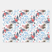 Kerst Natuur Patroon met Vogels en Bessen Inpakpapier Vel (Voorkant 2)