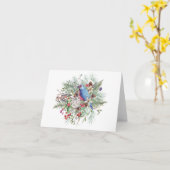 Kerst natuurillustratie met vogel en bessen kaart (Gele Bloem)