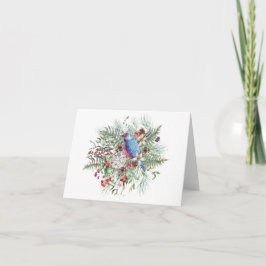 Kerst natuurillustratie met vogel en bessen kaart