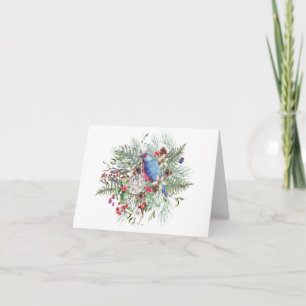 Kerst natuurillustratie met vogel en bessen kaart