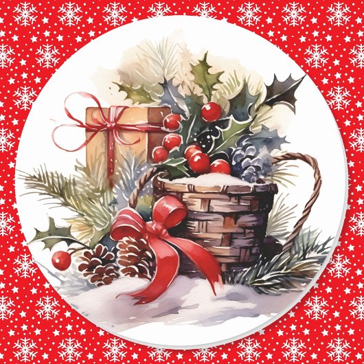 Kerst Natuurlijke Holly Bessen Pinecones Rode Boog Ronde Sticker