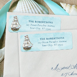 Kerst Nautisch Zeilschip Retouradres Etiket