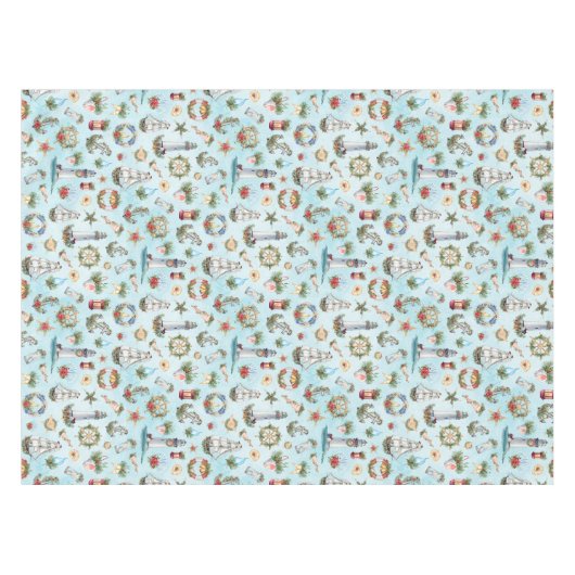 Kerst Nautische Waterverf Patroon Tafelkleed (Voorkant (Horizontaal))