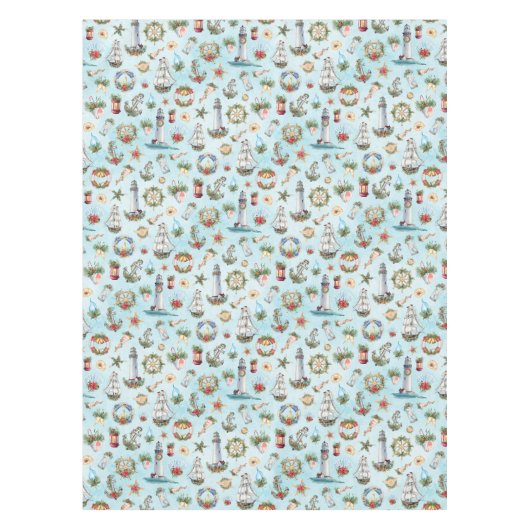 Kerst Nautische Waterverf Patroon Tafelkleed (Voorkant)