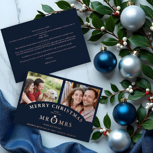 Kerst Navy Chic Luxe Roos Gold 2 Foto's Folie Feestdagenkaart