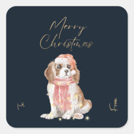 Kerst Navy Cocker Spaniel Hond Faux Goud Folie Vierkante Sticker
