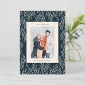 Kerst  Navy Greenery Twee Verticale Foto Feestdagenkaart (Staand voorkant)