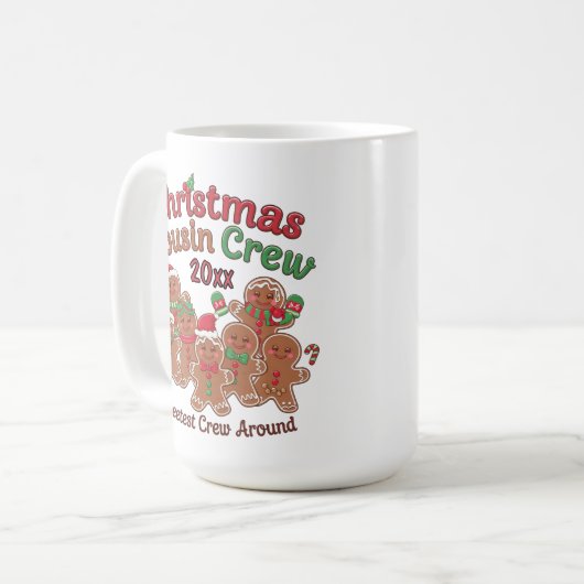 Kerst neef bemanning peperkoek jaar koffiemok (Voorkant links)