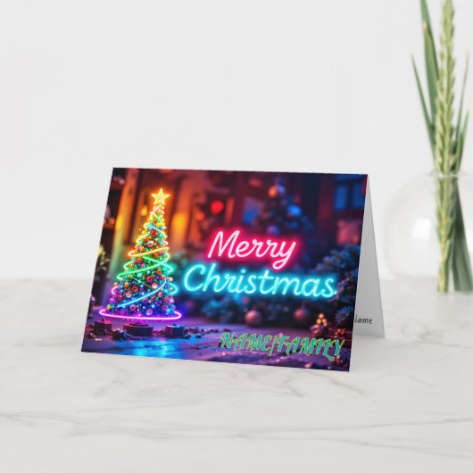 Kerst Neon Boom Licht Feestdagen Kaart (Voorkant)