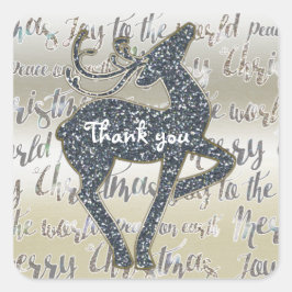 Kerst nep glitters rendier cadeautje vierkante sticker