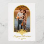 Kerst nep kant fantasie gouden boog effect foto folie uitnodiging (Voorkant)