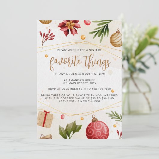 Kerst Neutraal Waterverf Favoriete Dingen Feest Kaart (Staand voorkant)