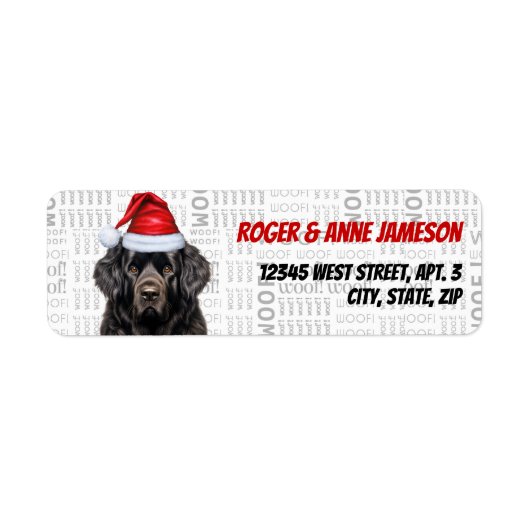 Kerst Newfoundland Santa Dog Retouradres Etiket (Voorkant)