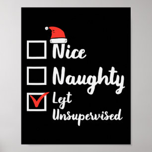 Kerst Nice Naughty liet ongecontroleerde kerstjong Poster
