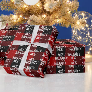 Kerst NICE ONDEUGEND Tekst op Buffalo Plaid Cadeaupapier