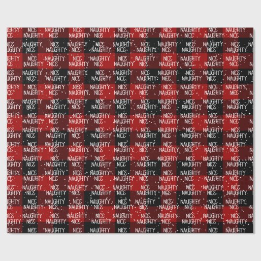 Kerst NICE ONDEUGEND Tekst op Buffalo Plaid Cadeaupapier (Vlak)