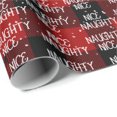 Kerst NICE ONDEUGEND Tekst op Buffalo Plaid Cadeaupapier (Rol Hoek)
