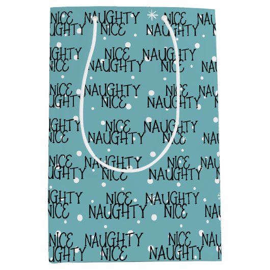 Kerst NICE ONDEUGEND Tekst Op Sneeuwvlokken Medium Cadeauzakje (Voorkant)