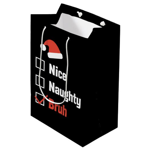Kerst Nice Stoutige Broer Grappige Kerstlijst Medium Cadeauzakje (Voorkant Gekanteld)