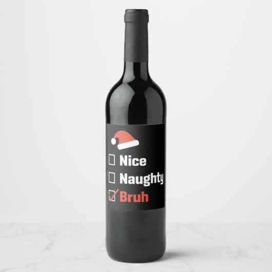 Kerst Nice Stoutige Broer Grappige Kerstlijst Wijn Etiket (Voorkant)
