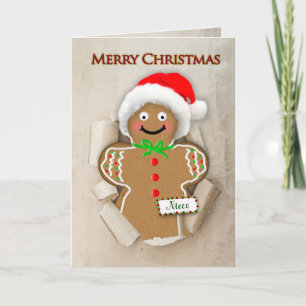 Kerst, nichtje, peperkoek Man Kerstman Hoed Kaart