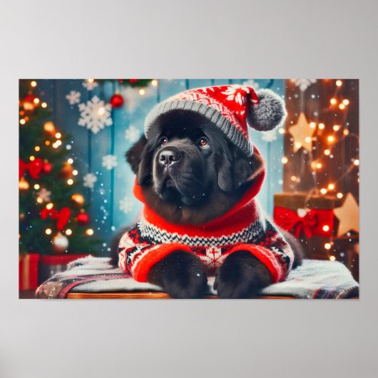 Kerst Nieuwfoundlander Puppy Poster (Voorkant)