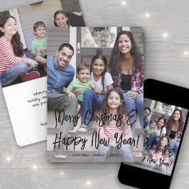 Kerst & Nieuwjaar Brushed Black Script 2 Foto Feestdagenkaart