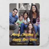 Kerst & Nieuwjaar Elegant Script 2 Foto Folie Feestdagenkaart (Voorkant)