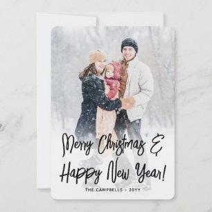 Kerst & Nieuwjaar Geborsteld Zwart Schrift 2 Foto Feestdagenkaart