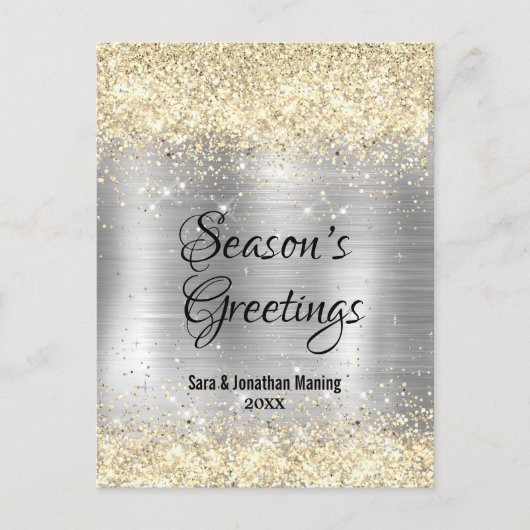 Kerst nieuwjaar metallic zilver goud glitter briefkaart (Voorkant)