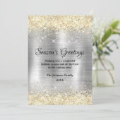 Kerst nieuwjaar metallic zilver goud glitter kaart (Staand voorkant)