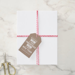 Kerst & Nieuwjaar typografie kraftpapier rustiek Cadeaulabel