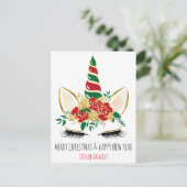 Kerst Nieuwjaar Winter Eenhoorn Briefkaart (Staand voorkant)