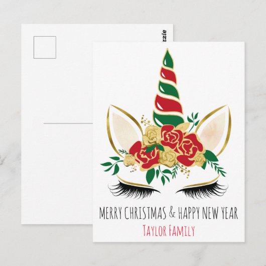 Kerst Nieuwjaar Winter Eenhoorn Briefkaart (Voorkant / Achterkant)