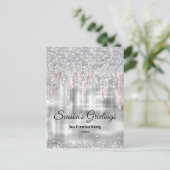 Kerst nieuwjaar zilver roos gouden glitter druppel briefkaart (Staand voorkant)