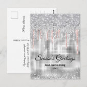 Kerst nieuwjaar zilver roos gouden glitter druppel briefkaart (Voorkant / Achterkant)