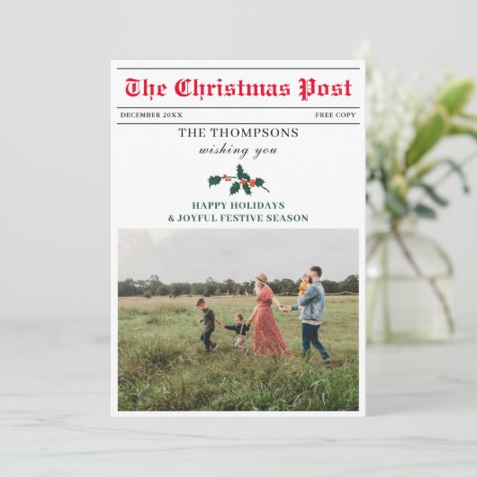 Kerst Nieuwsbrief Familiefoto Uniek Feestdagenkaart (Staand voorkant)